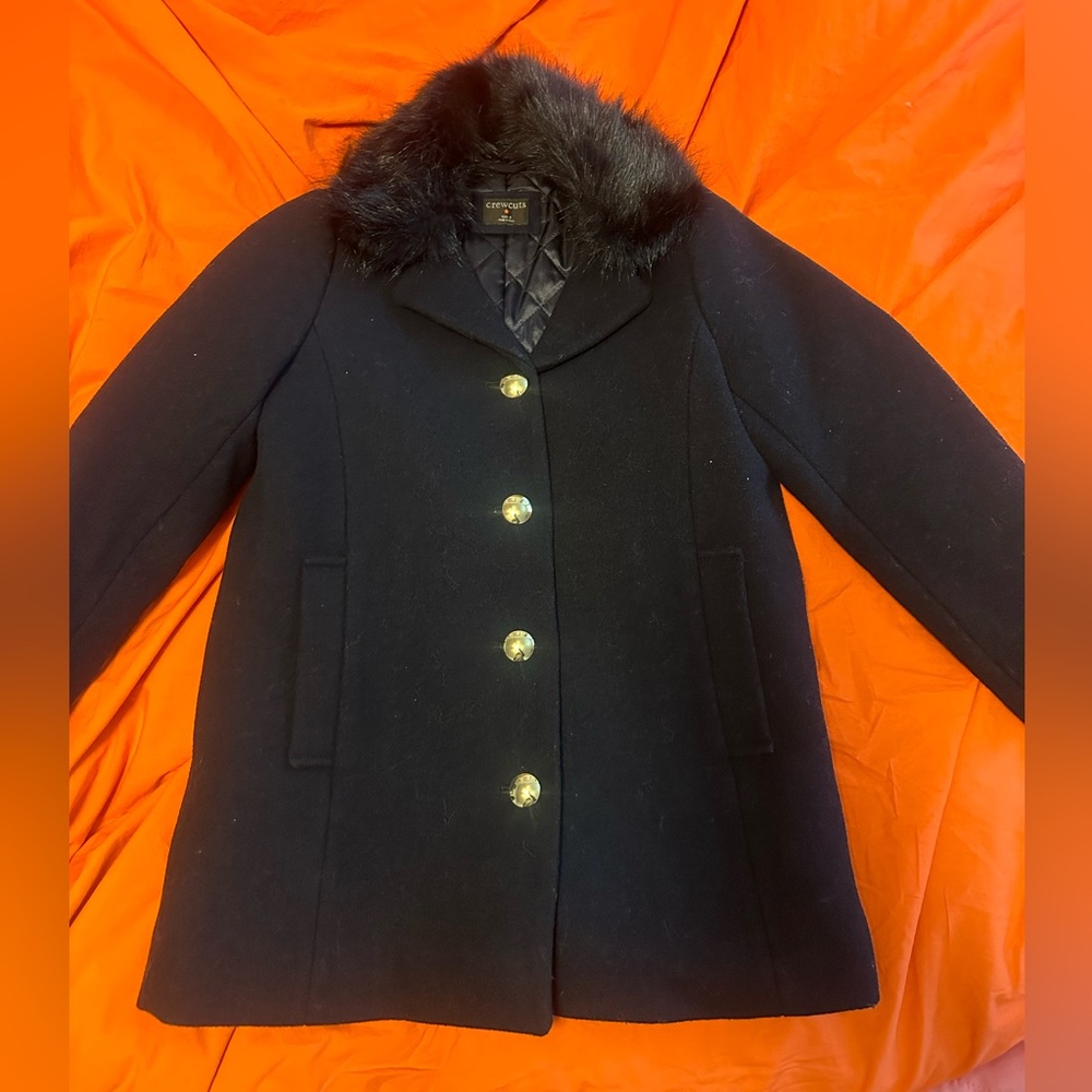 Crewcuts Navy Coat with faux fur